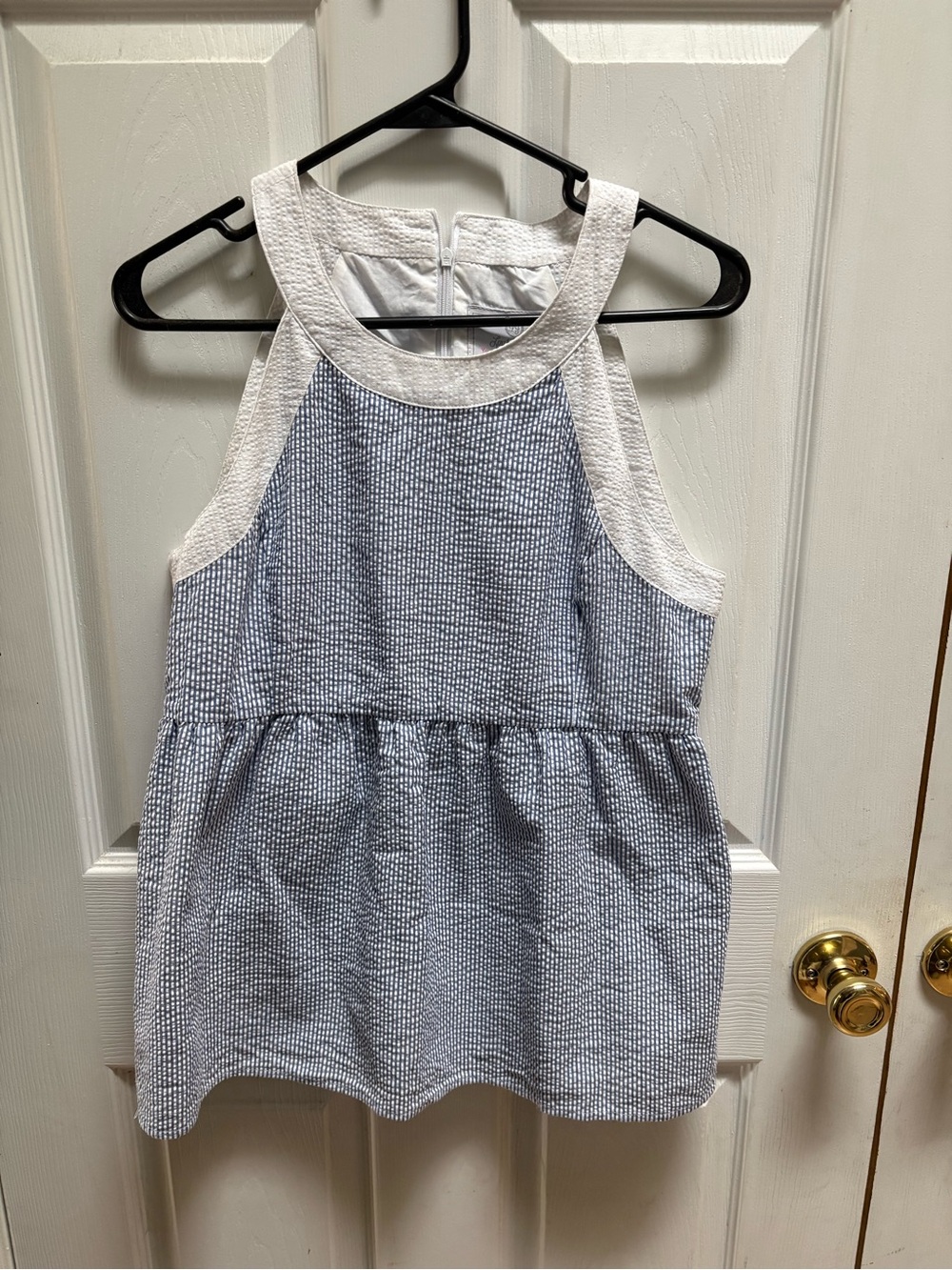 Lauren James Blue and White Striped Seersucker Sleeveless Top